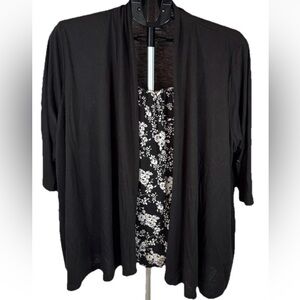 Vintage White Stag Black 3/4 Sleeve Cardigan Built in Floral Cami Sz 2X 18W-20W